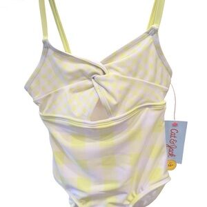 Cat & Jack Yellow Gingham Twist-Front One-Piece Swim